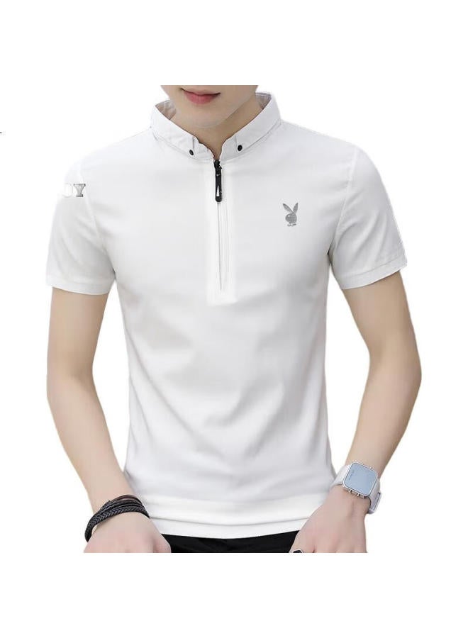 Playboy Men'S Short Sleeve T-Shirt Summer Ice Silk Men'S Stand Collar Casual Polo Undershirt Solid Color Clothing - Image 1