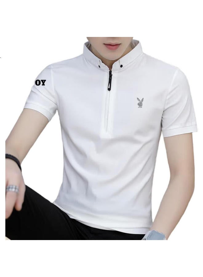 Playboy Men'S Short Sleeve T-Shirt Summer Ice Silk Men'S Stand Collar Casual Polo Undershirt Solid Color Clothing - Image 3