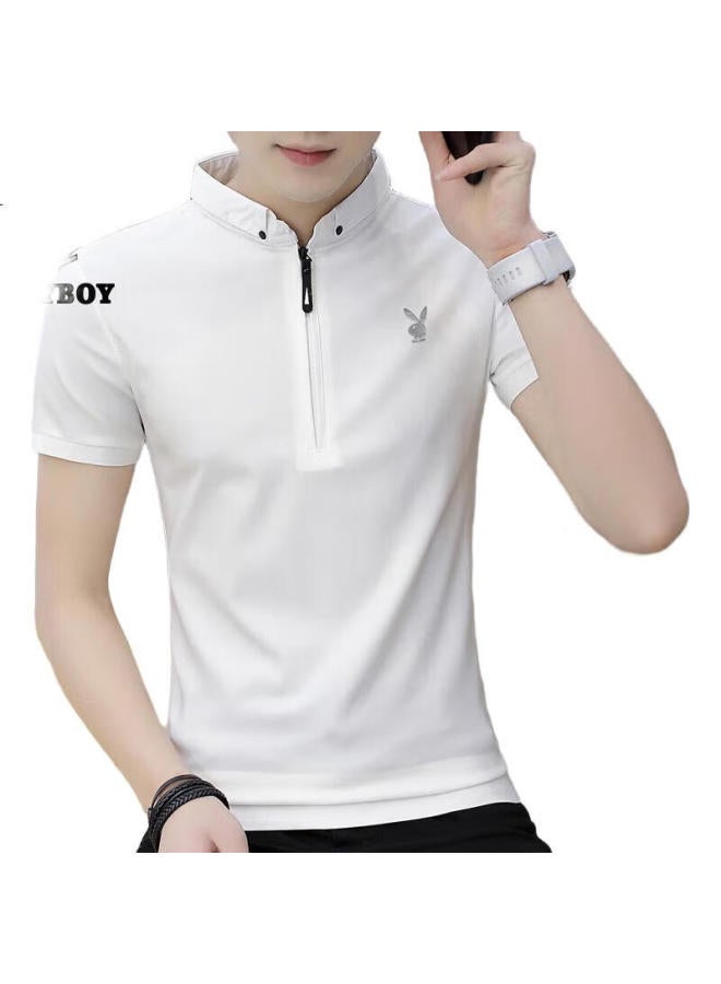 Playboy Men'S Short Sleeve T-Shirt Summer Ice Silk Men'S Stand Collar Casual Polo Undershirt Solid Color Clothing - Image 2