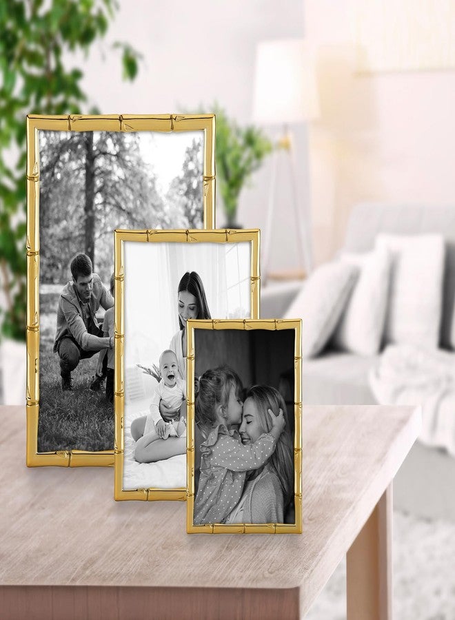 سيينا إطار صور سيينا من المعدن المصبوب بنقشة الخيزران، بطلاء مقاوم للصدأ، إطار صور مثالي لأي طاولة جانبية أو خزانة أو رف أو منضدة بجانب السرير، ذهبي 5x7 - Image 2