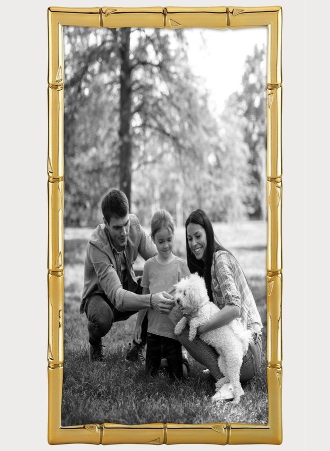 سيينا إطار صور سيينا من المعدن المصبوب بنقشة الخيزران، بطلاء مقاوم للصدأ، إطار صور مثالي لأي طاولة جانبية أو خزانة أو رف أو منضدة بجانب السرير، ذهبي 5x7 - Image 3