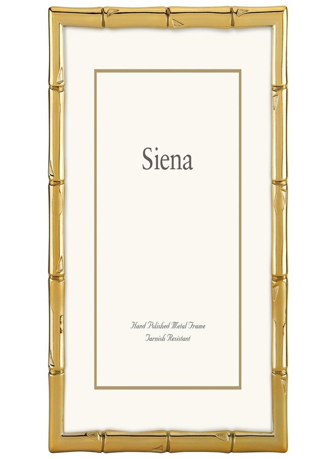 سيينا إطار صور سيينا من المعدن المصبوب بنقشة الخيزران، بطلاء مقاوم للصدأ، إطار صور مثالي لأي طاولة جانبية أو خزانة أو رف أو منضدة بجانب السرير، ذهبي 5x7 - Image 1