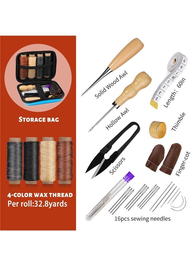 Heavy Duty Sewing Kit, Leather Stitching Kit with Sewing Awl, Needles, Waxed Thread, Upholstery Repair Kit, Heavy Duty Sewing Tools for Hand Stitching Car Seats, Sofa, Carpets, Shoes, DIY Craft - Image 3