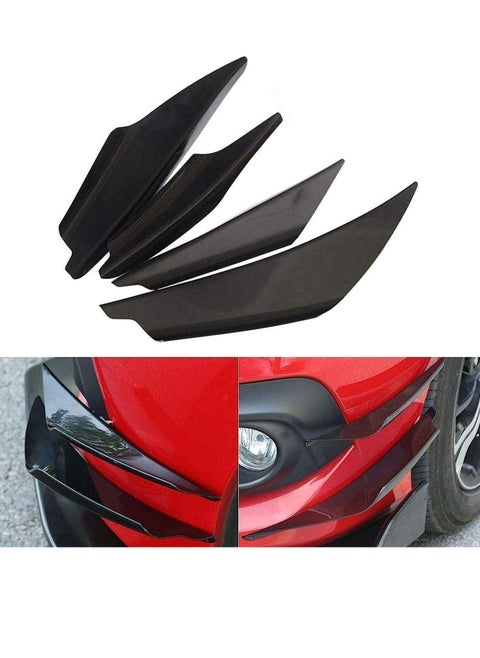 Diffuser Shark Fin Kit for Car Spoiler Wing, Auto Parts Car Carbon Fiber Texture Decoration Front Bumper Side Canards Splitter Fins Universal Black 4Pcs Set