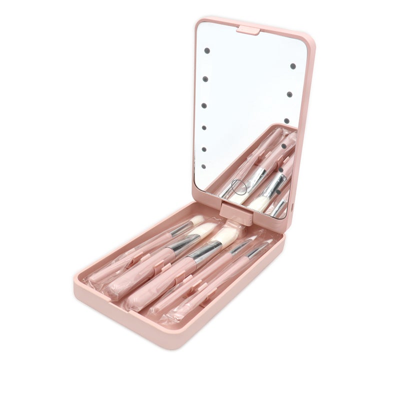 Smart LED Makeup Mirror Tabletop Mirror with 5 Makeup Brushes Portable & Foldable Mirror USB Rechargeable for Daily & Travel - Image 1