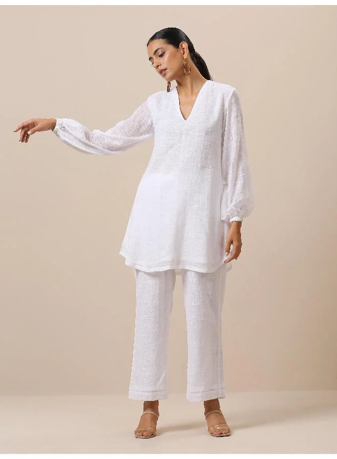 trueBrowns Gauze White Short Co-Ord Set