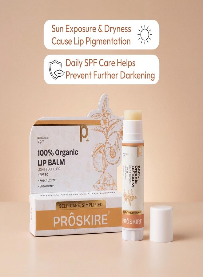 Proskire 100% Organic Lip Balm SPF 50 for Dark, Dry Lips | Peach Extract & Shea Butter for Soft Pink Lips | Hydrating Non-Sticky Lip Care for Men & Women - Image 3