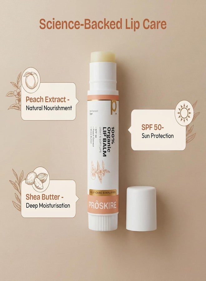 Proskire 100% Organic Lip Balm SPF 50 for Dark, Dry Lips | Peach Extract & Shea Butter for Soft Pink Lips | Hydrating Non-Sticky Lip Care for Men & Women - Image 2
