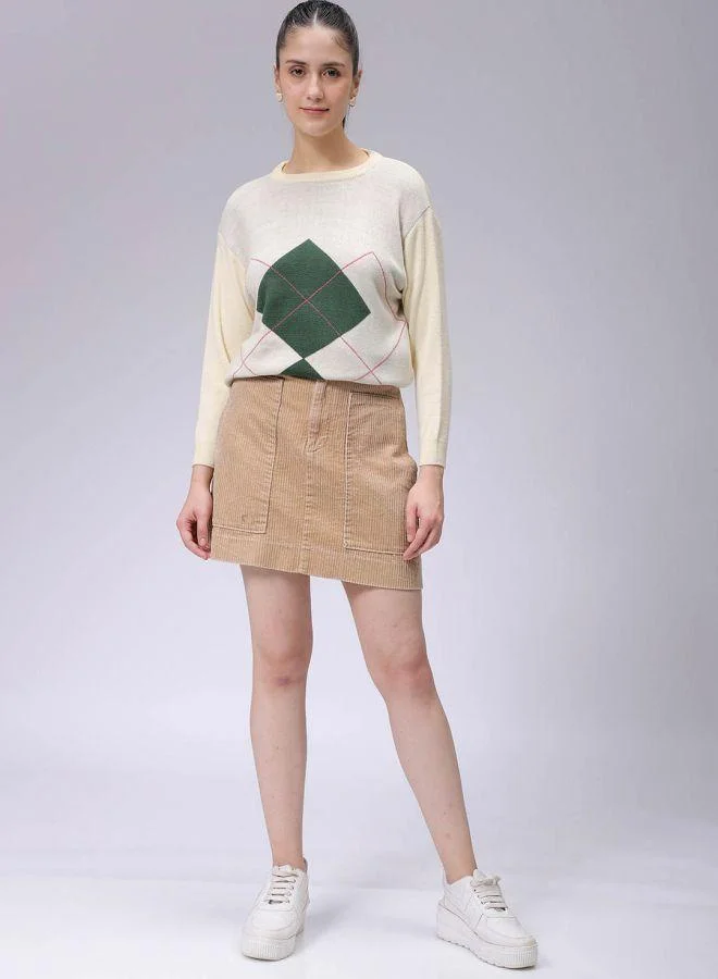 Freehand  Women Relaxed Fit Argyle Regular Sweater for Women | Best Price UAE