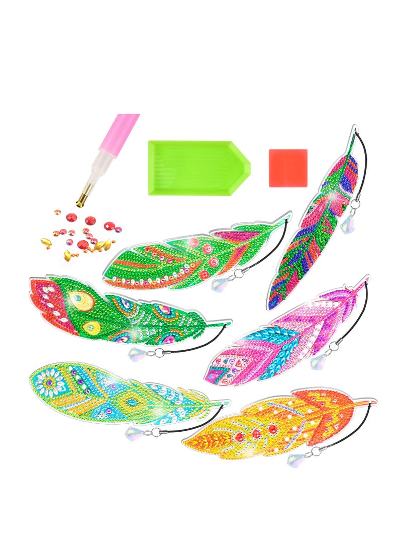 general 6Pcs Diamond Painting Kits for Kids Feather Bookmark Diamond Art Kits DIY Crystal Diamond Art for Kids Girls and Women Diamond Painting Bookmarks with Crystal Pendant (YQ088) - Image 1