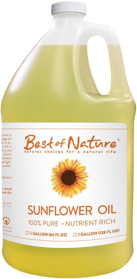 Best of Nature 100 Pure Sunflower Massage Oil Lightweight Deep Moisturizing Unscented Oil for Skin Body  Massage Nourishing Hydration for Hair  Face 1 Gallon 128 fl oz