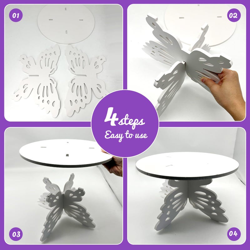 AOCEAN 12" Butterfly Cake Stand Butterfly PVC Cake Decorations with Engraved Butterflies Cake Stands for Dessert Table Wedding Birthday Party (2 Pcs) - Image 3