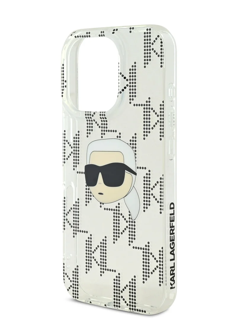 Karl Lagerfeld iPhone 16 Pro Case IML Hard Cover with Electroplated Karl Head & Monogram Design / Drop protection / Slim Profile / Easy Snap-On / Comfortable Grip-Transparent