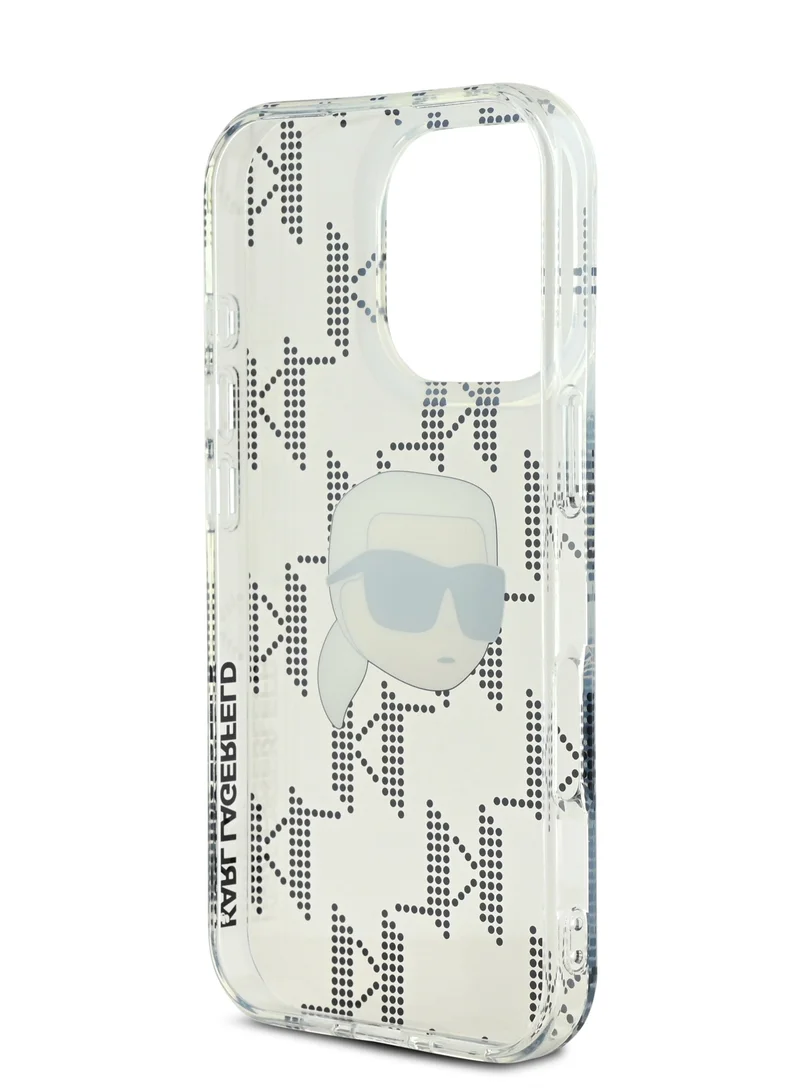 Karl Lagerfeld iPhone 16 Pro Case IML Hard Cover with Electroplated Karl Head & Monogram Design / Drop protection / Slim Profile / Easy Snap-On / Comfortable Grip-Transparent