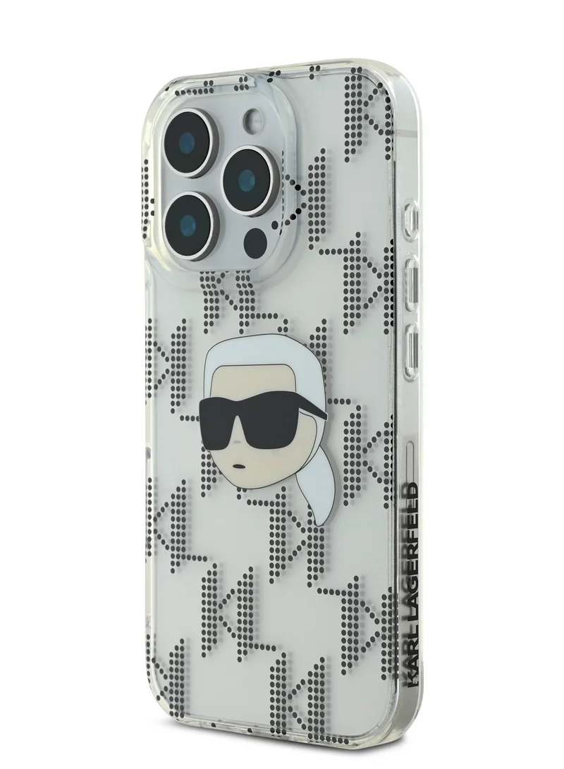 Karl Lagerfeld iPhone 16 Pro Case IML Hard Cover with Electroplated Karl Head & Monogram Design / Drop protection / Slim Profile / Easy Snap-On / Comfortable Grip-Transparent