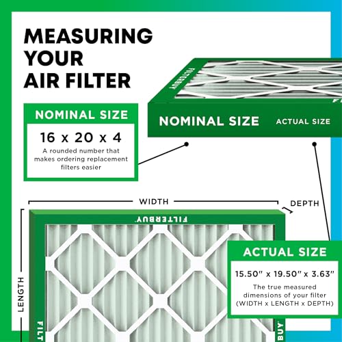 Filterbuy 16x20x4 Air Filter MERV 8 Essential Dust Allergy Defense 2Pack Electrostatic Pleated HVAC AC Furnace Filters Replacement Made in USA Actual Size 1550 x 1950 x 363 - Image 3