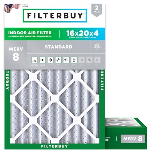 Filterbuy 16x20x4 Air Filter MERV 8 Essential Dust Allergy Defense 2Pack Electrostatic Pleated HVAC AC Furnace Filters Replacement Made in USA Actual Size 1550 x 1950 x 363 - Image 1