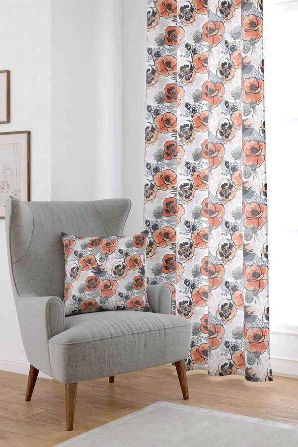 كانغو هوم Gray Floral Digital Printed Curtain CGH491-PR