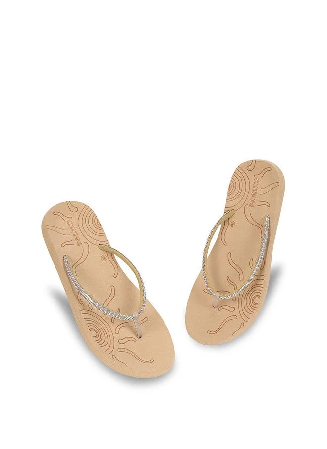 تشيبس Beige Embellished Thong Flip-Flops for Women