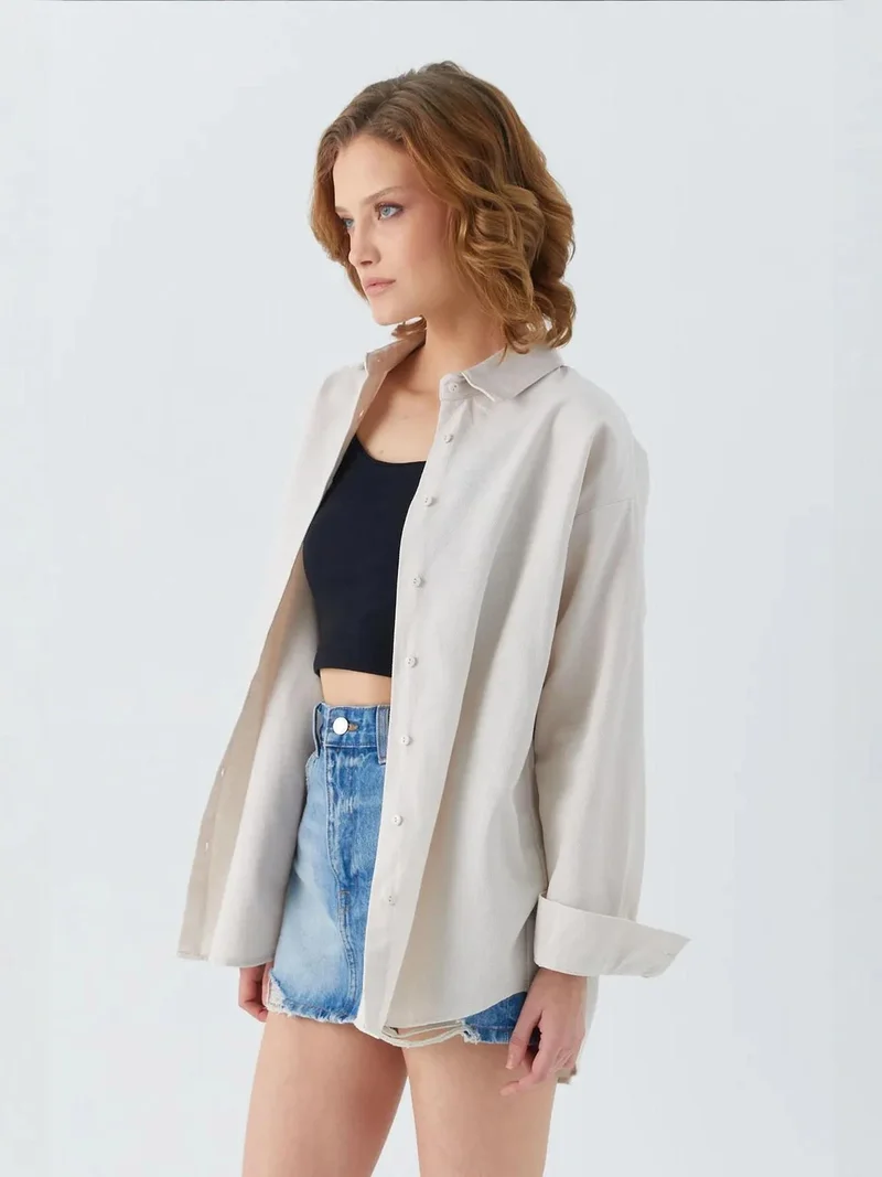Mixray Stone Natural Mixray Oversize Poplin Shirt for Women | Best Price UAE
