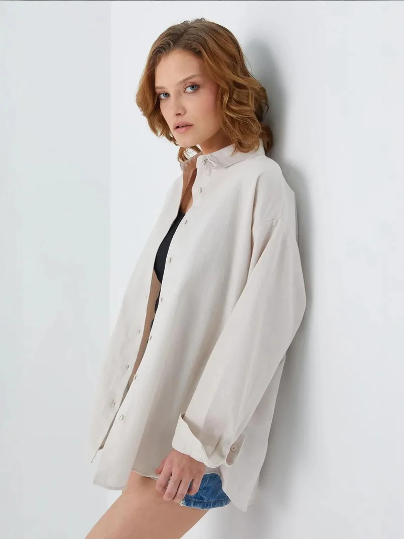 Mixray Stone Natural Mixray Oversize Poplin Shirt for Women | Best Price UAE