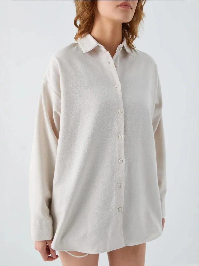 Mixray Stone Natural Mixray Oversize Poplin Shirt for Women | Best Price UAE