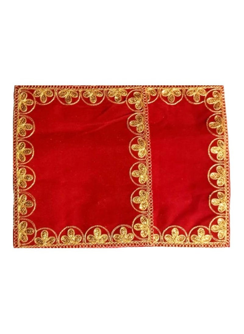 DEV POOJA STORE Velvet Pooja AasanAsanBaithak for Puja and Mandir Puja Altar Cloth Embroidered Velvet Pooja Chowki Assan Mat for Mandir Pack of 2 Size 10x9InchColorRed  - Image 2