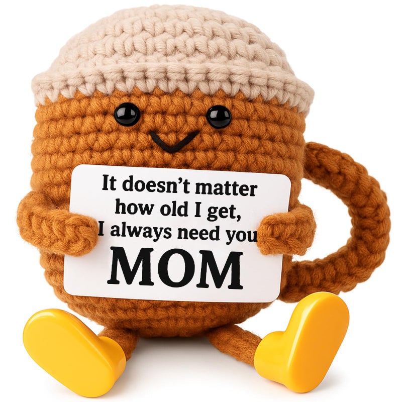 TWPER Birthday Gifts for Mom from Daughter Son Kids, Mothers Day Crochet Coffee Lover Gifts, Cute Funny Small Handmade Presents Meaningful Desk Decor - Image 1
