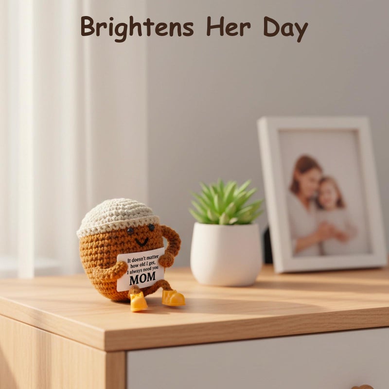 TWPER Birthday Gifts for Mom from Daughter Son Kids, Mothers Day Crochet Coffee Lover Gifts, Cute Funny Small Handmade Presents Meaningful Desk Decor - Image 3