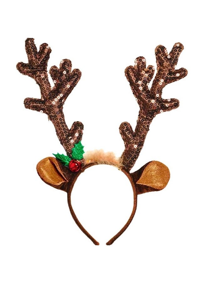 Amscan Reindeer Antlers Sequined Headband ; 15" X 14" ; 1 Pc Brown - Image 1
