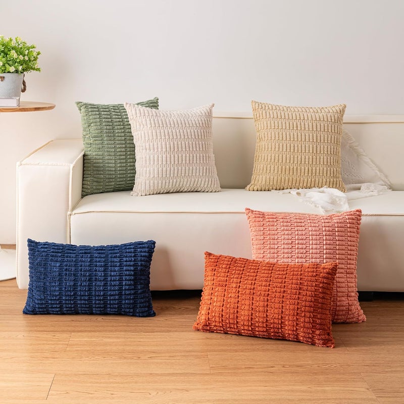 Aegero Pack of 2 Corduroy Decorative Throw Pillow Covers 24x24 InchSoft Striped Pillow Covers Modern Farmhouse Home Decor for Sofa Living Room Couch Bed（Teal） - Image 4