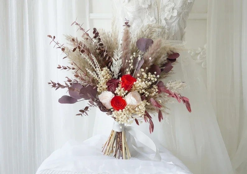 Bluejw H-4 Dried Pampas Grass Bouquet for Wedding Bridal Decor, Natural Dried Flower Arrangement, Dried Plants Decoration - Image 1
