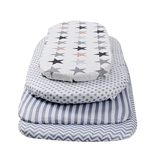 Onacosht Bassinet Sheets for Baby Boy and Girl, Stretchy Breathable Fitted Sheet Universal for Bassinet Cradle Hourglass Oval Rectangle Pad/Mattress, 4 Pack Stripes Dots Chevrons and Stars ﻿ - Image 2