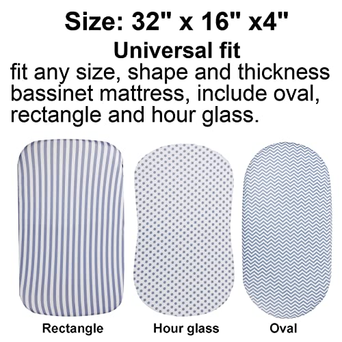 Onacosht Bassinet Sheets for Baby Boy and Girl, Stretchy Breathable Fitted Sheet Universal for Bassinet Cradle Hourglass Oval Rectangle Pad/Mattress, 4 Pack Stripes Dots Chevrons and Stars ﻿ - Image 4