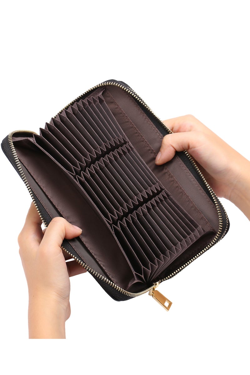 محفظة طويلة متعددة الوظائف للرجال من جلد PU مع حماية RFID - ٢٤ فتحة بطاقات، جيب عملات بسحاب، حافظة جواز سفر، بحزام يد - محفظة يد أنيقة للعمل والسفر والاستخدام اليومي - Image 5
