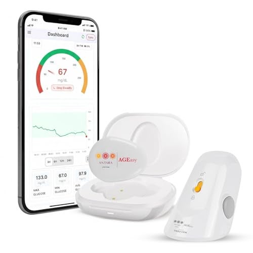 AGEasy Antara AGEasy (Max Group) CGM Sensor & Transmitter for Smart Glucose Tracking | Real-Time Blood Sugar Level Tracking | Bluetooth-Enabled Continuous Glucose Monitor Device | Needleless Patch Sensor – No Finger Pricks, Waterproof, Compact & Lightweight, 14-Day Sensor Life | Reusable Transmitter with 2-Year Warranty & Instant Charging - Image 1