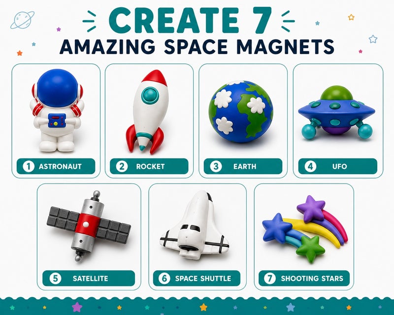 DIY Crafts DIY Space Plaster Magnet Kit for Kids, Paint Your Own 7 Space Figures, Complete Arts & Crafts Set with Gypsum, Paints, Brushes & Self-Adhesive Magnets, Educational STEM Gift for Boys & Girls Age 6+ - Image 4