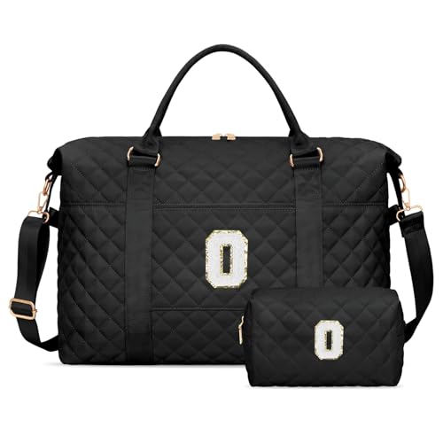 CLOUDWINGS Gifts for Women Initial Travel Duffle Bag Personalized Weekender Overnight Bags Gift for Mom Friend College Girl Graduation TeacherBlackO - Image 1