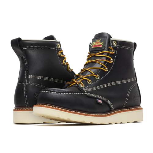 Thorogood American Heritage 6” Steel Toe Work Boots for Men - Full-Grain Leather with Moc Toe, Slip-Resistant Wedge Outsole, and Comfort Insole; EH Rated, Black - 9 D US - Image 1