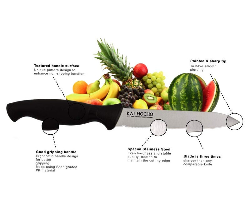 Kai Stainless Steel Kitchen and Vegetable Knife Plain and Serrated Blade Set, 2-Piece, Black - Image 3