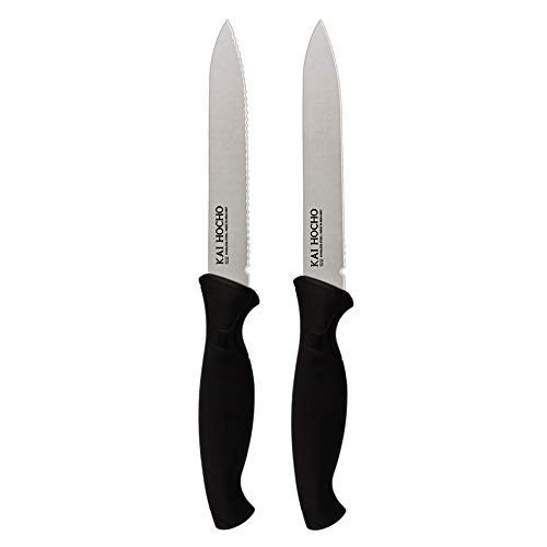 Kai Stainless Steel Kitchen and Vegetable Knife Plain and Serrated Blade Set, 2-Piece, Black - Image 1