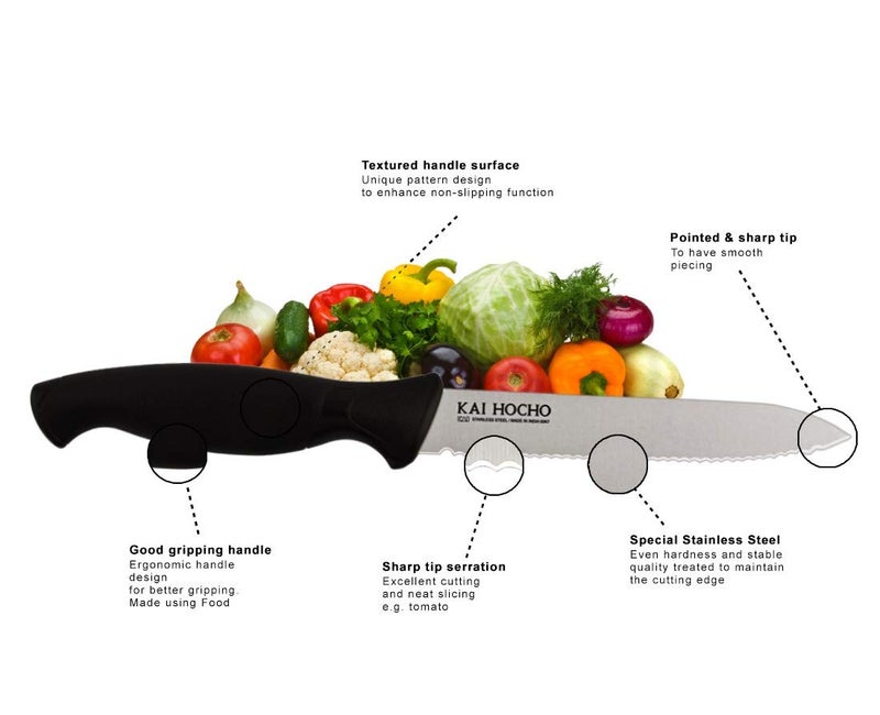 Kai Stainless Steel Kitchen and Vegetable Knife Plain and Serrated Blade Set, 2-Piece, Black - Image 2