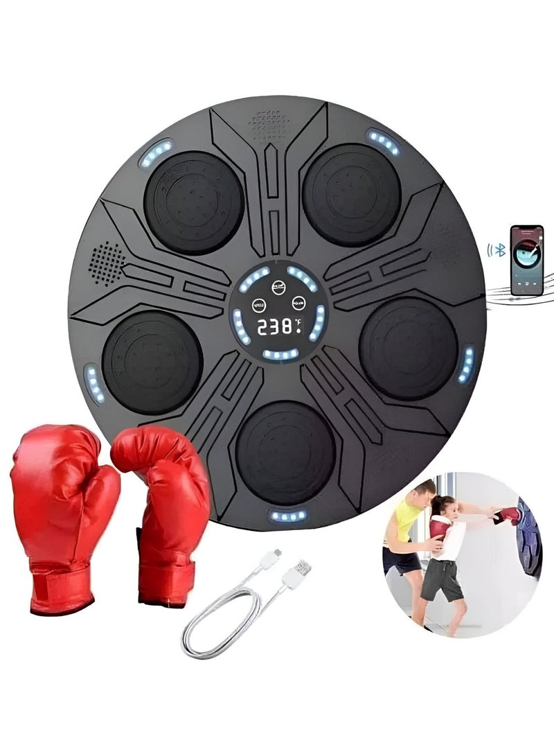 آلة الملاكمة الذكية بتقنية البلوتوث مع 9 أوضاع تدريبية - معدات ملاكمة مثبتة على الحائط مع قفازات وشاشة LED لتمارين متعددة الاستخدامات - Image 1