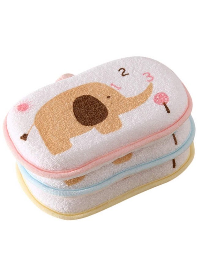 Lurrose - Lurrose 3PCS Baby Bath Sponge Cartoon Elephant Soft Cotton Scrubber Bath Brush Rubbing Towel for Toddler Infant (Mixed Color) - Image 1