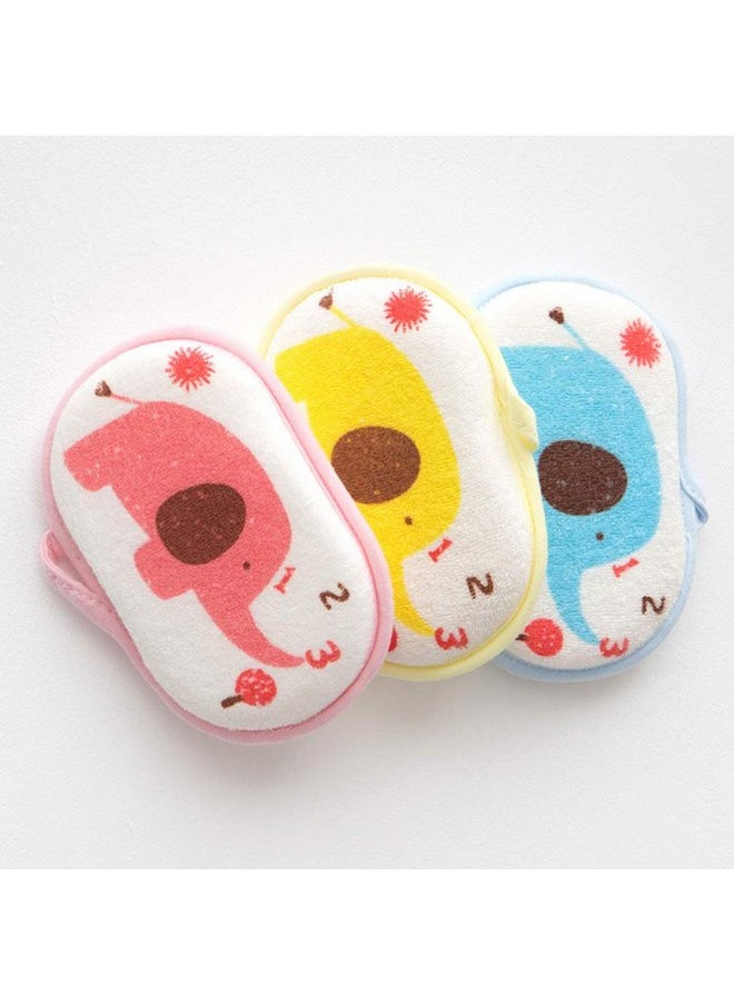 Lurrose - Lurrose 3PCS Baby Bath Sponge Cartoon Elephant Soft Cotton Scrubber Bath Brush Rubbing Towel for Toddler Infant (Mixed Color) - Image 1