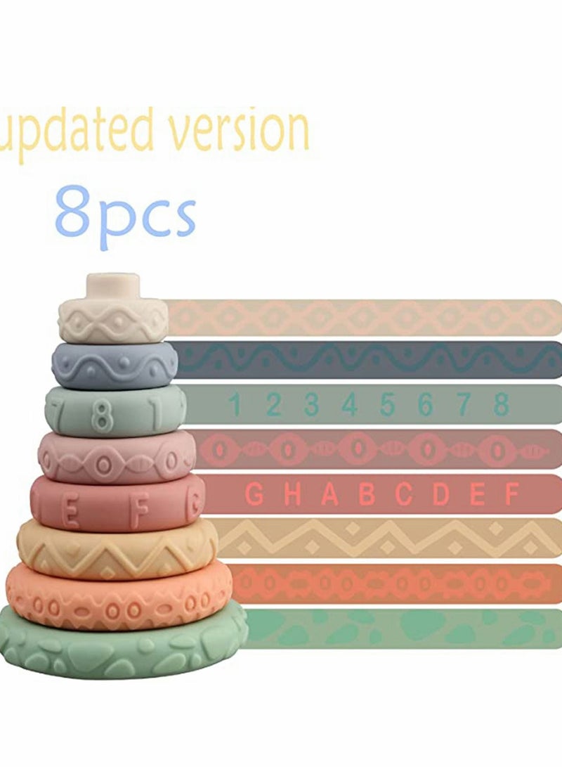 SYOSI Stacking & Nesting Rings Toy, Soft Circle Stacker, 8 Pcs Soft Building Rings Stacker, Teethers, Squeeze Play with Letter, Toddler Learning Toys for 6 Month Old Boys Girls - Image 3