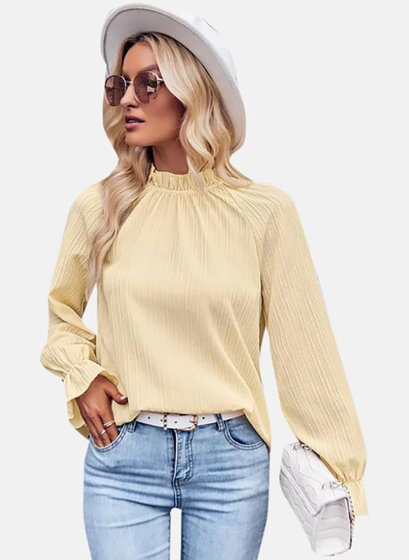 يونيكي Yellow Solid Long Sleeve High Neck Tunics