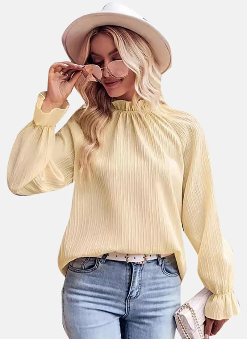 يونيكي Yellow Solid Long Sleeve High Neck Tunics