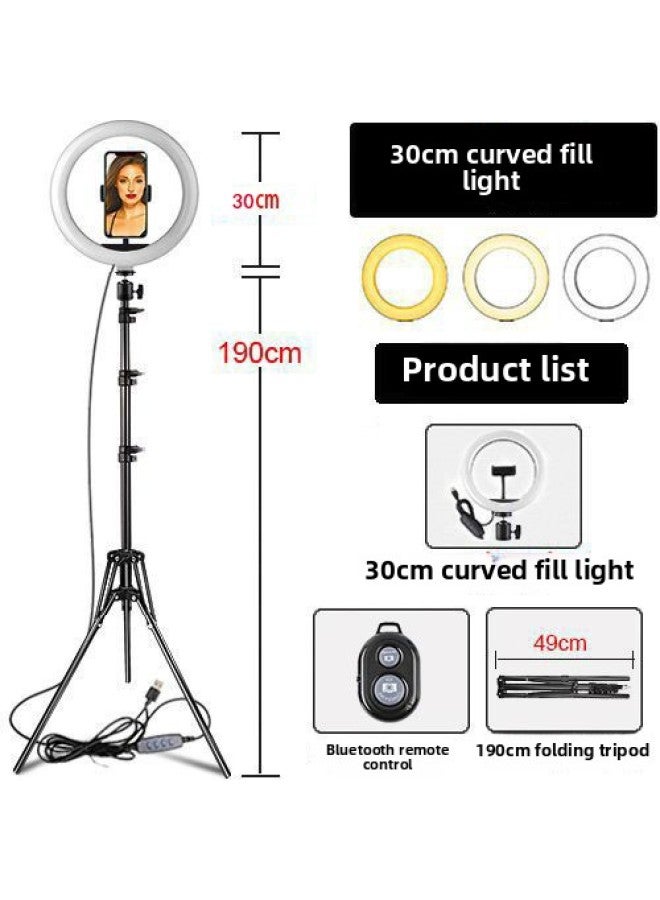 general 10 Inch 12 Inch Three Color Fill Light 26cm Desktop Tripod Mobile Phone Live Ring Light Selfie Beauty Photography Light-Color:12-inch Fill Light 【standard】 + + Bluetooth Remote Control +190cm Anti-f - Image 1