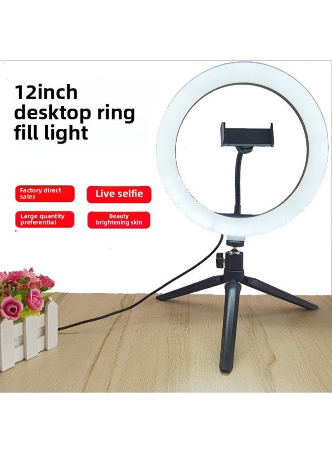 general 10 Inch 12 Inch Three Color Fill Light 26cm Desktop Tripod Mobile Phone Live Ring Light Selfie Beauty Photography Light-Color:12-inch Fill Light 【standard】 + + Bluetooth Remote Control +190cm Anti-f - Image 2